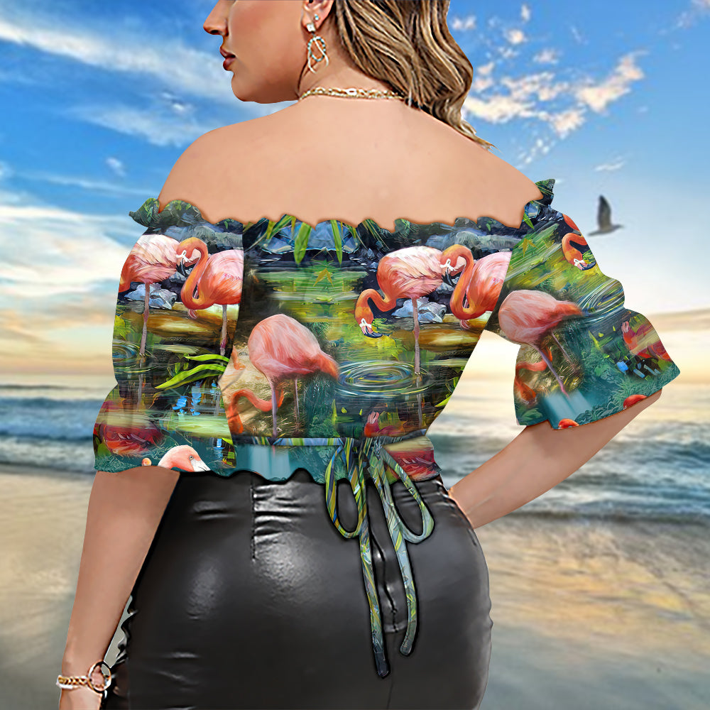 Flamingo You're Flamazing - Cropped Top With Short Puff Sleeve