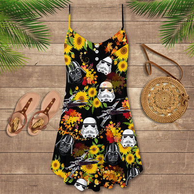 Star Wars Darth Vader Stormtrooper Helmet Autumn Wild Sunflowers - V-neck Sleeveless Cami Dress