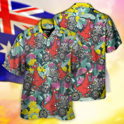 Kangaroo And Koala Ride Cycling Flower Art - Hawaiian Shirt - Owls Matrix LTD