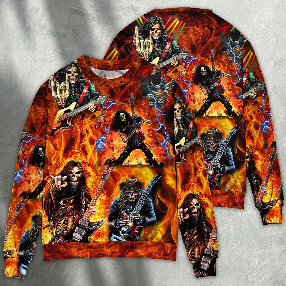 Guitar Skull Fire Style - Sweater - Ugly Christmas Sweater - Owls Matrix LTD