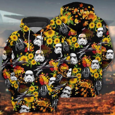 Star Wars Darth Vader Stormtrooper Helmet Autumn Wild Sunflowers - Hoodie