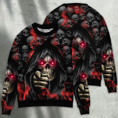 Skull Dark Red Smoke Lighting - Sweater - Ugly Christmas Sweater - Owls Matrix LTD