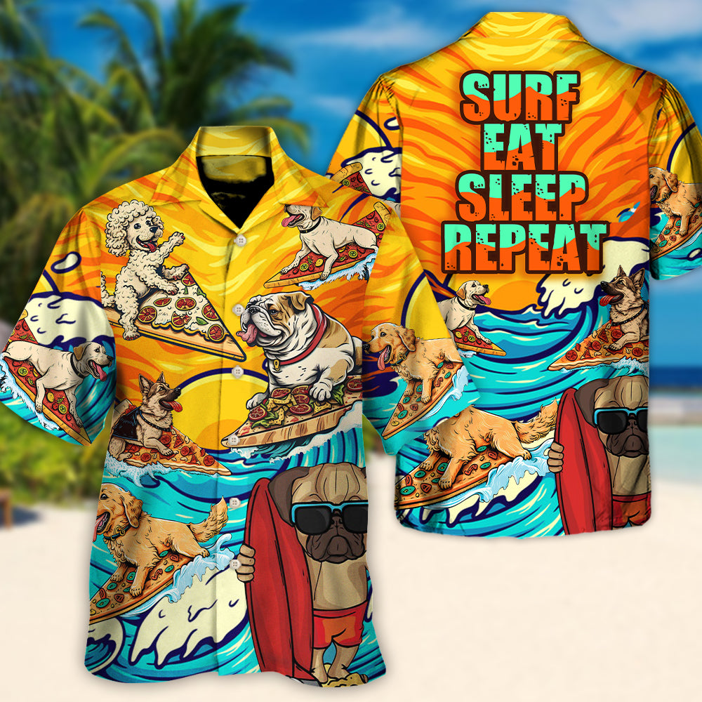 Dog Lovers Surfing Surf Eat Sleep Repeat Art Style - Hawaiian Shirt