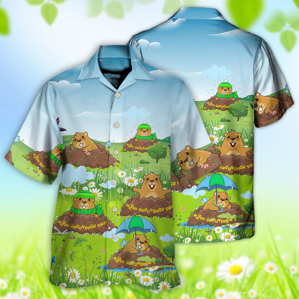 Groundhog Day Happy Day Grass Garden - Hawaiian Shirt - Owls Matrix LTD