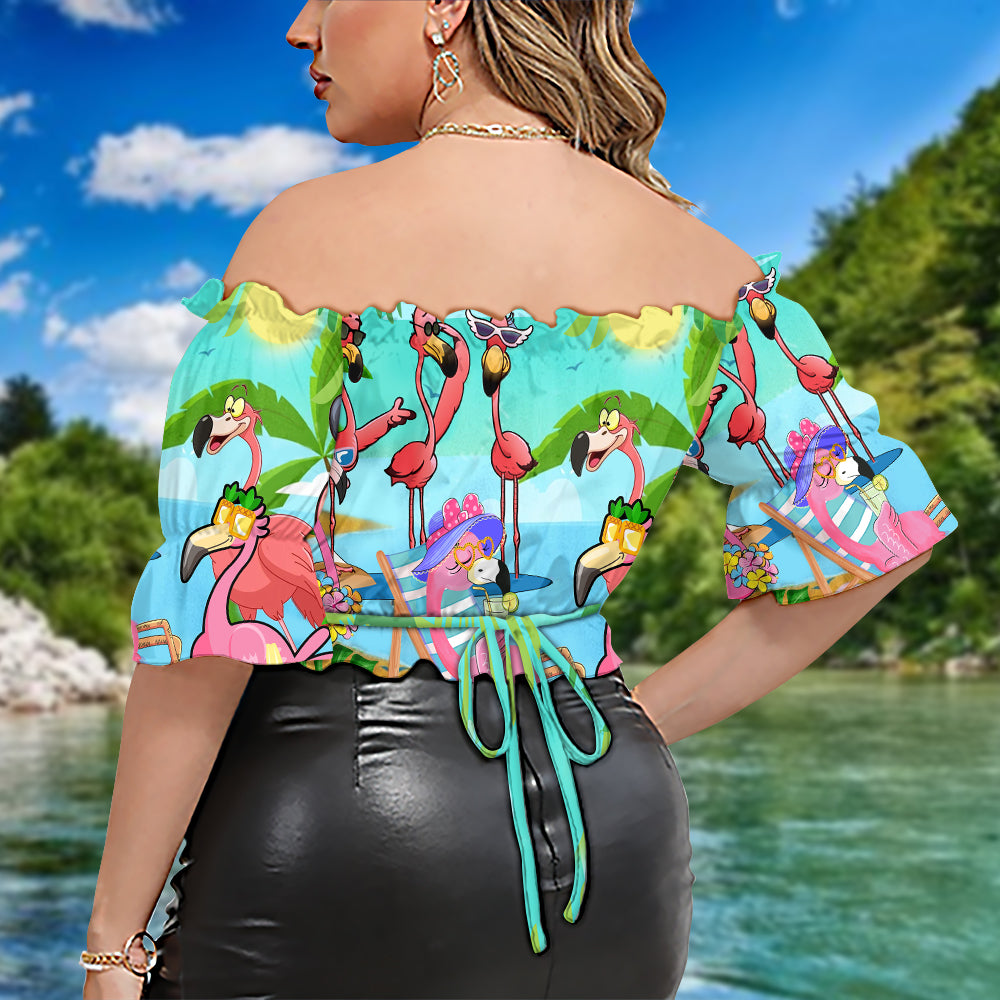 Flamingo Let's Get Flocked Up - Cropped Top With Short Puff Sleeve