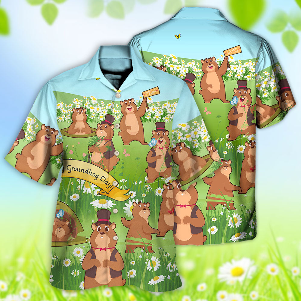 Groundhog Day Grass Flowers - Hawaiian Shirt - Owls Matrix LTD