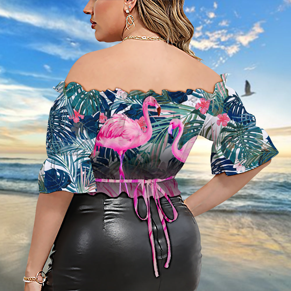 Flamingo Pink Flamingo Lover - Cropped Top With Short Puff Sleeve