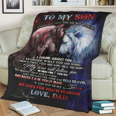 Wolf Lion To My Son Love Dad - Flannel Blanket - Owls Matrix LTD