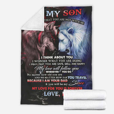 Wolf Lion To My Son Love Dad - Flannel Blanket - Owls Matrix LTD