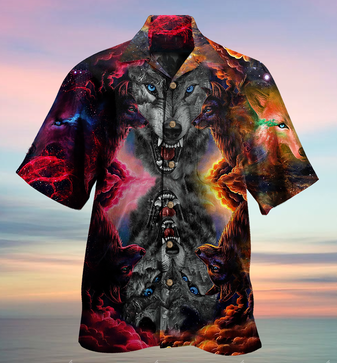 Wolf Loves Darkness Love Galaxy Sky - Hawaiian Shirt - Owls Matrix LTD