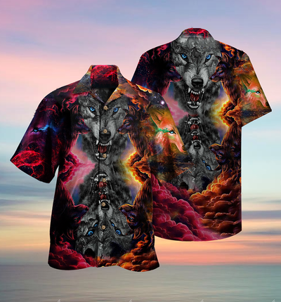 Wolf Loves Darkness Love Galaxy Sky - Hawaiian Shirt - Owls Matrix LTD