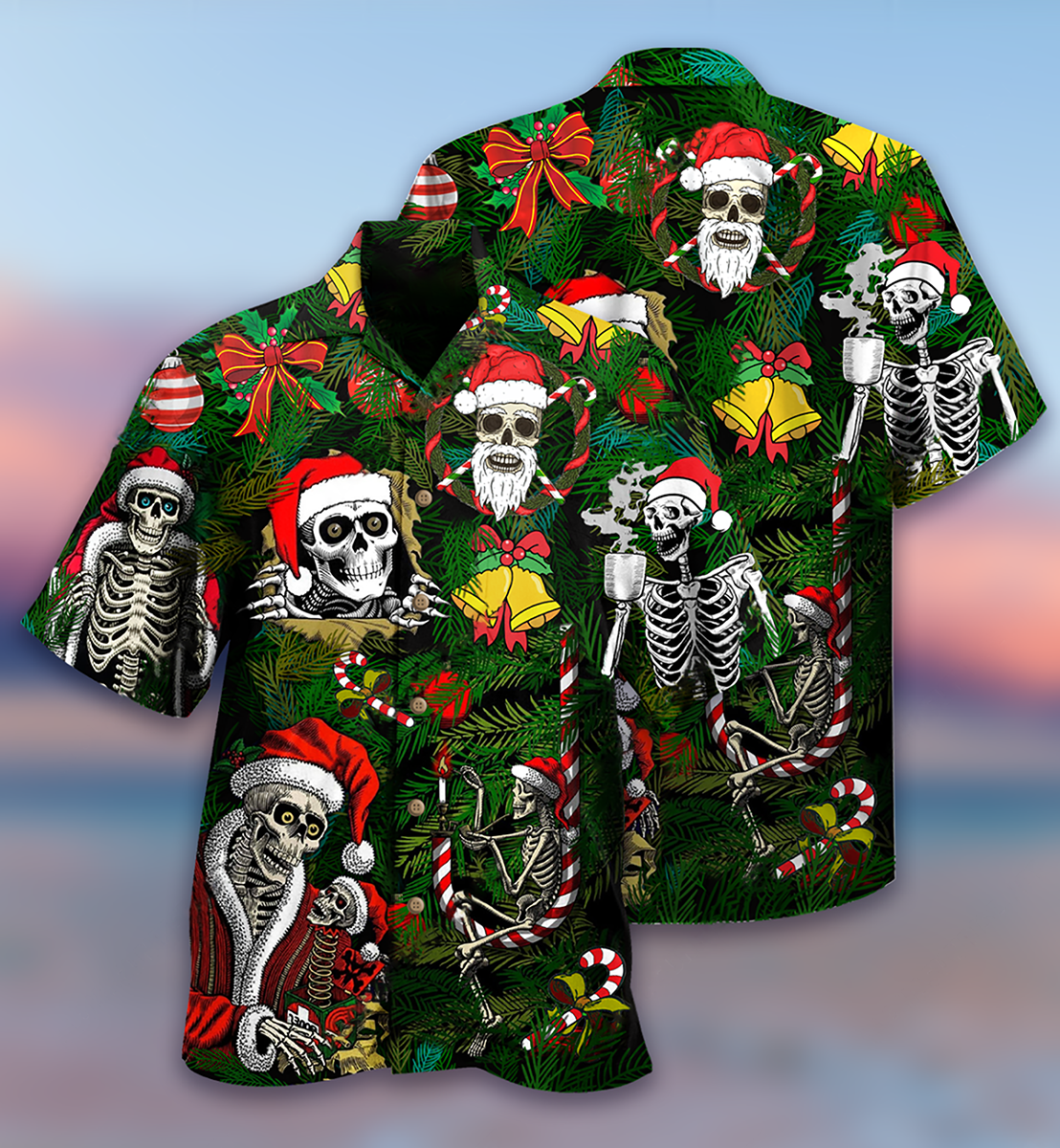 Skull Merry Xmas Happy - Hawaiian Shirt - Owls Matrix LTD