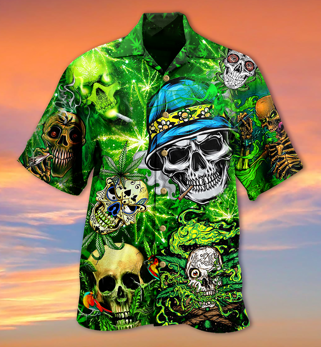 Skull Smile Love Green Cool - Hawaiian Shirt - Owls Matrix LTD