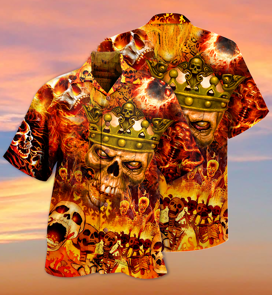 Skull King On Fire - Hawaiian Shirt - Owls Matrix LTD