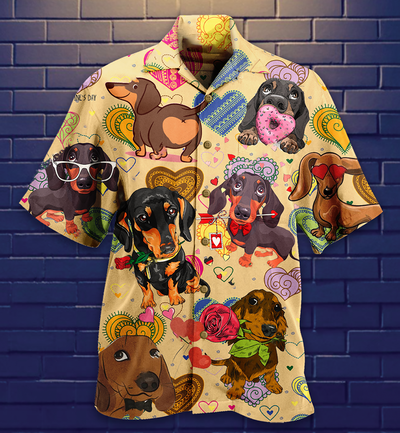 Dachshund Dogs Love Heart - Hawaiian Shirt - Owls Matrix LTD