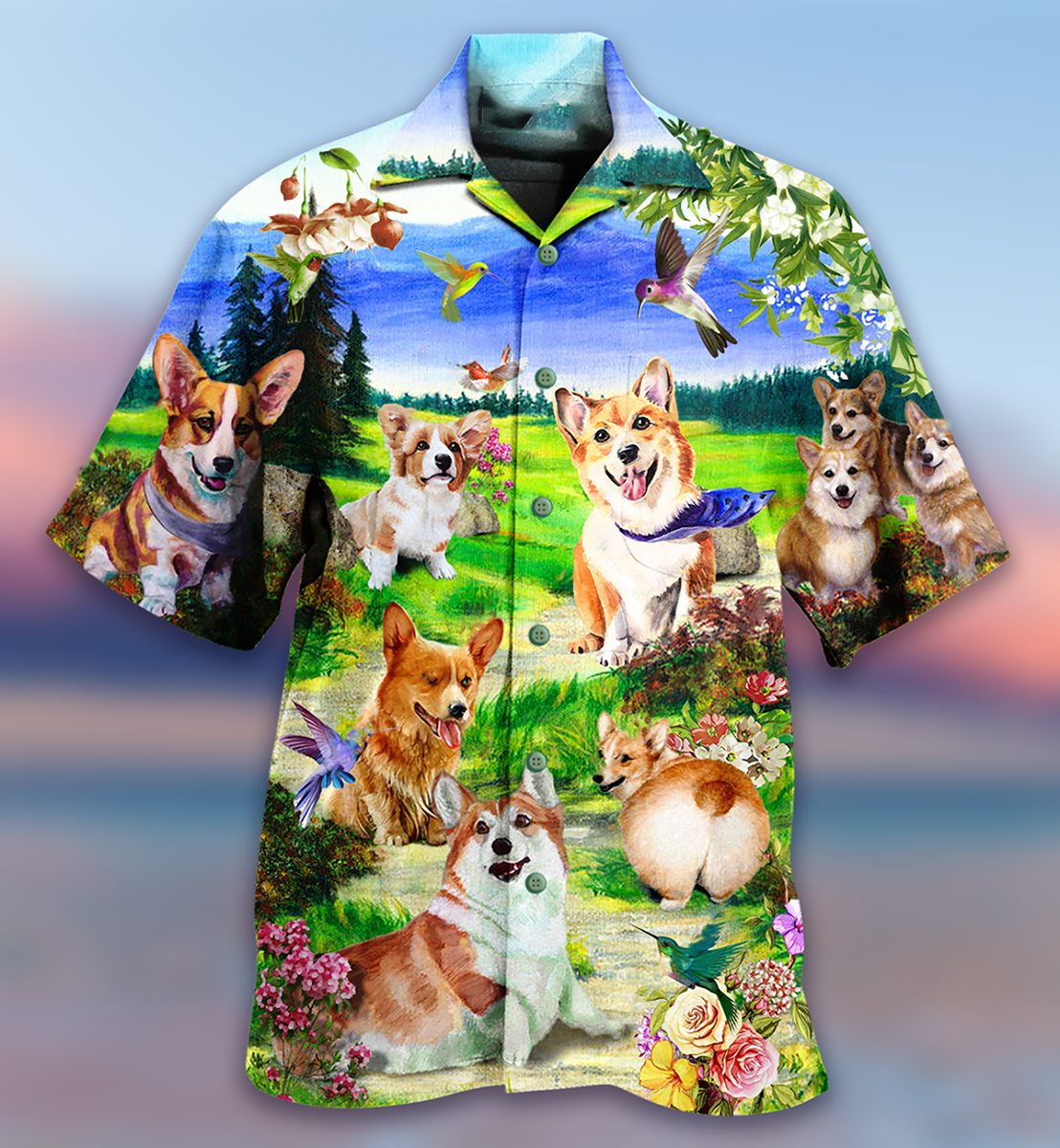 Corgi Dogs Love Blue Sky - Hawaiian Shirt - Owls Matrix LTD