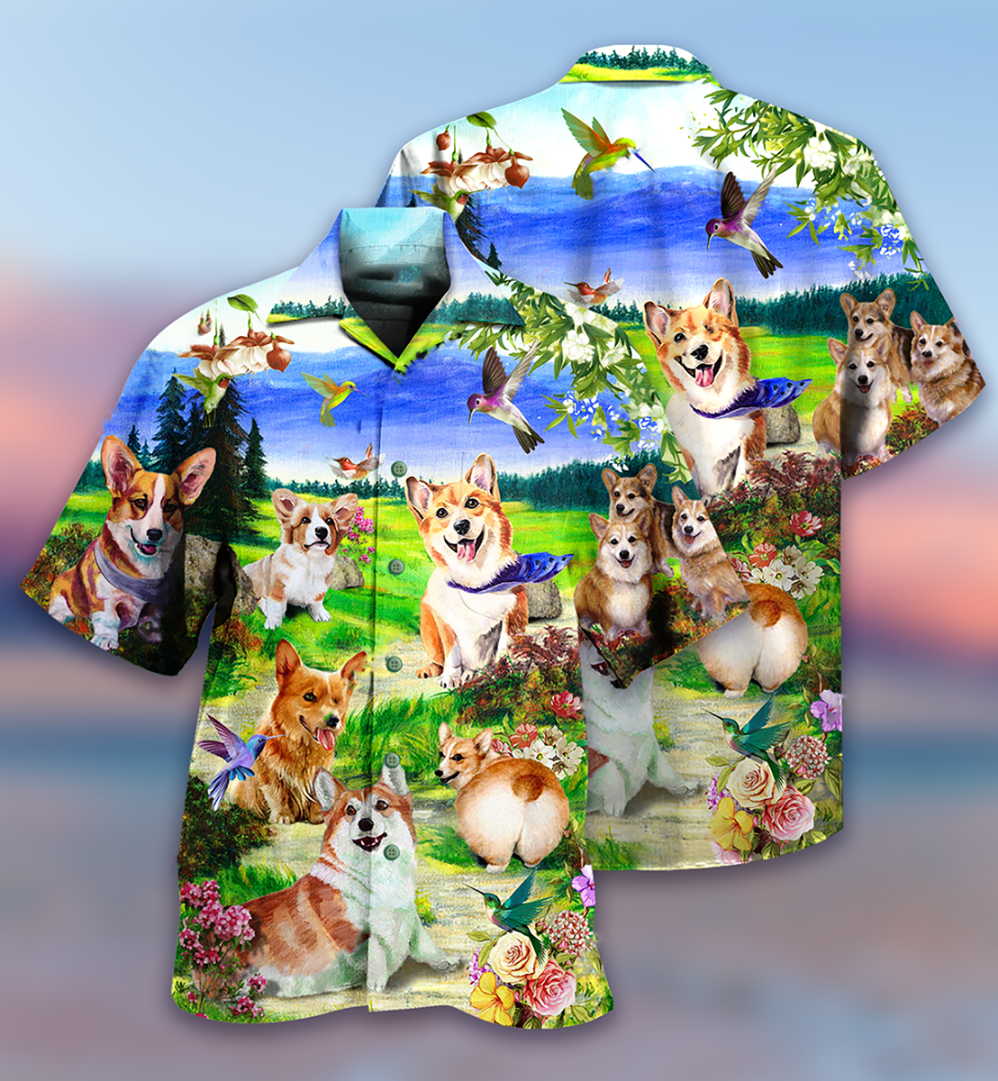 Corgi Dogs Love Blue Sky - Hawaiian Shirt - Owls Matrix LTD