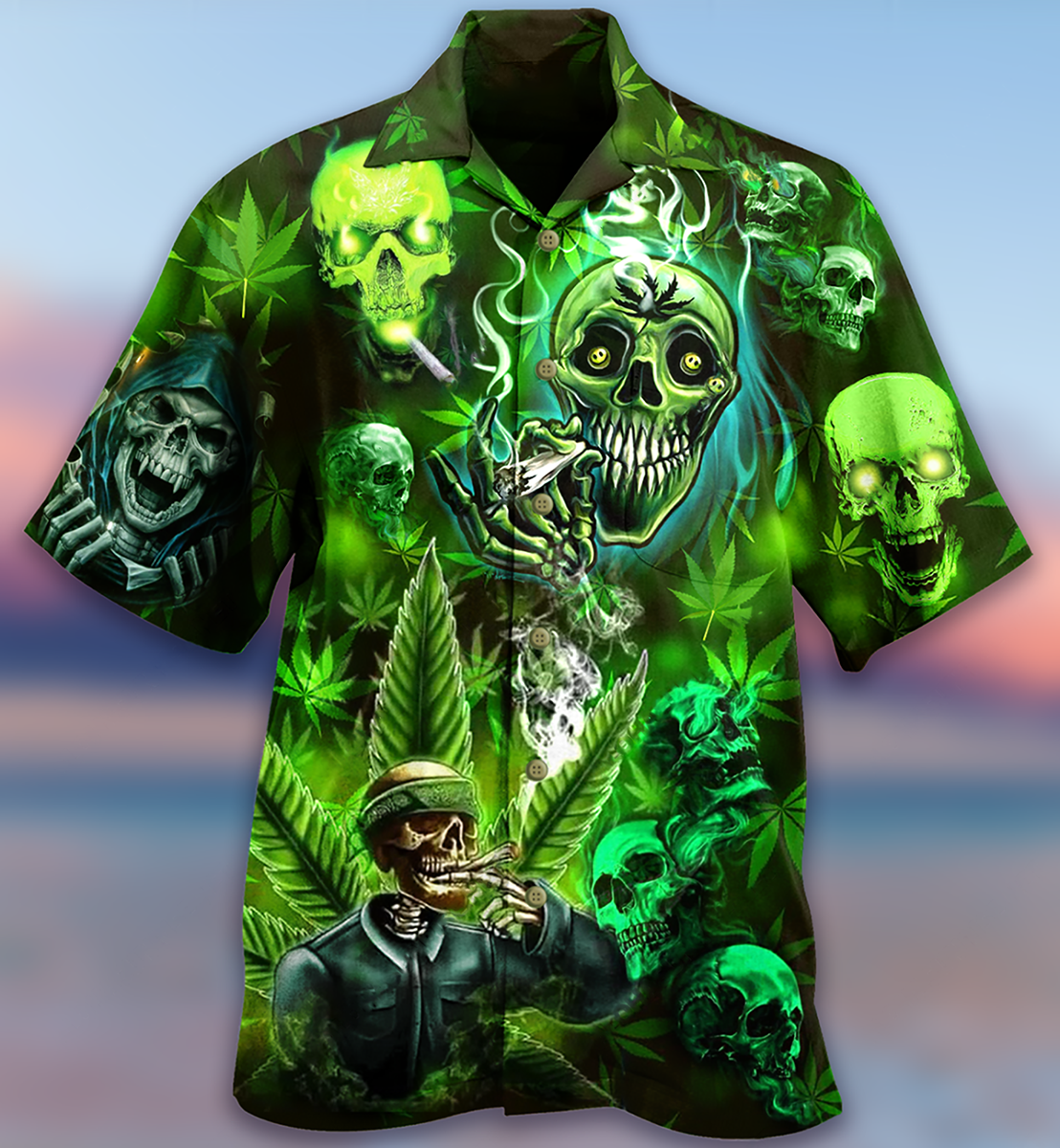 Skull So High Cannabis - Hawaiian Shirt - Owls Matrix LTD