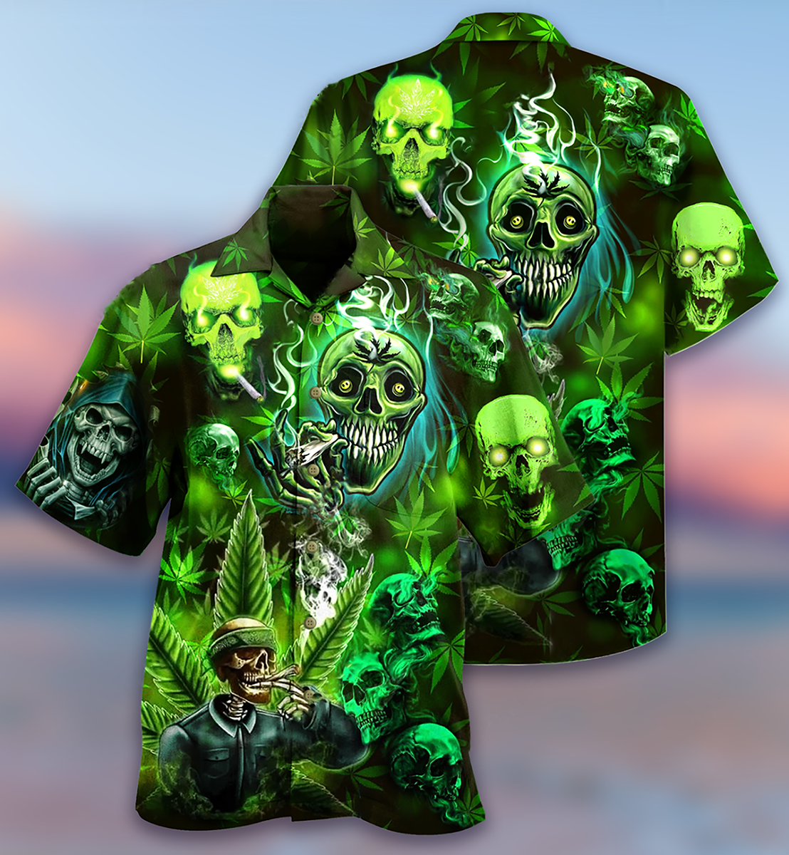 Skull So High Cannabis - Hawaiian Shirt - Owls Matrix LTD