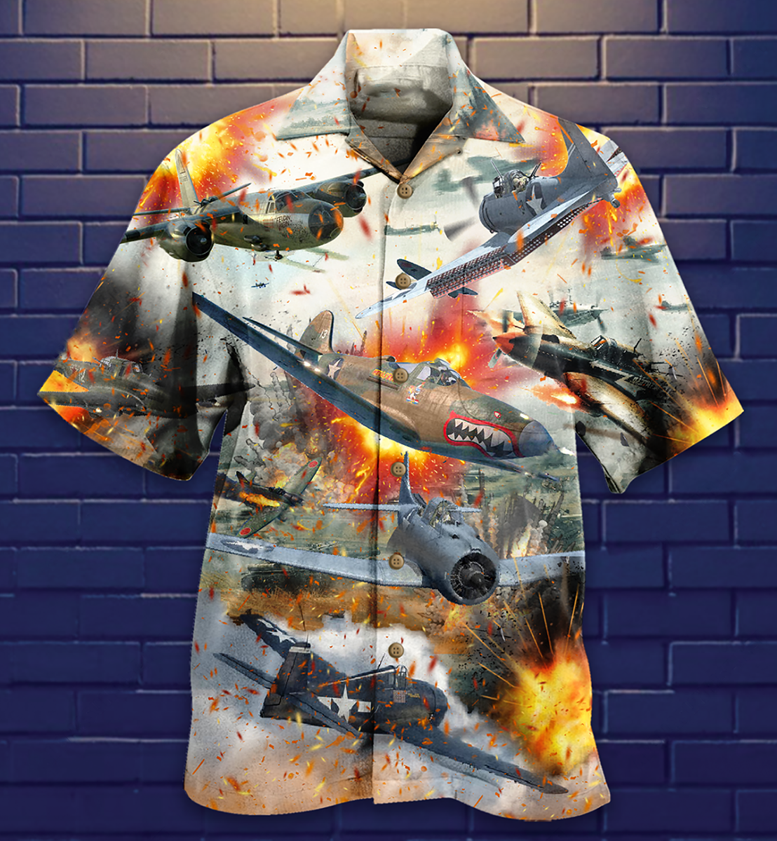 Combat Aircraft Fire War - Hawaiian Shirt - Owls Matrix LTD