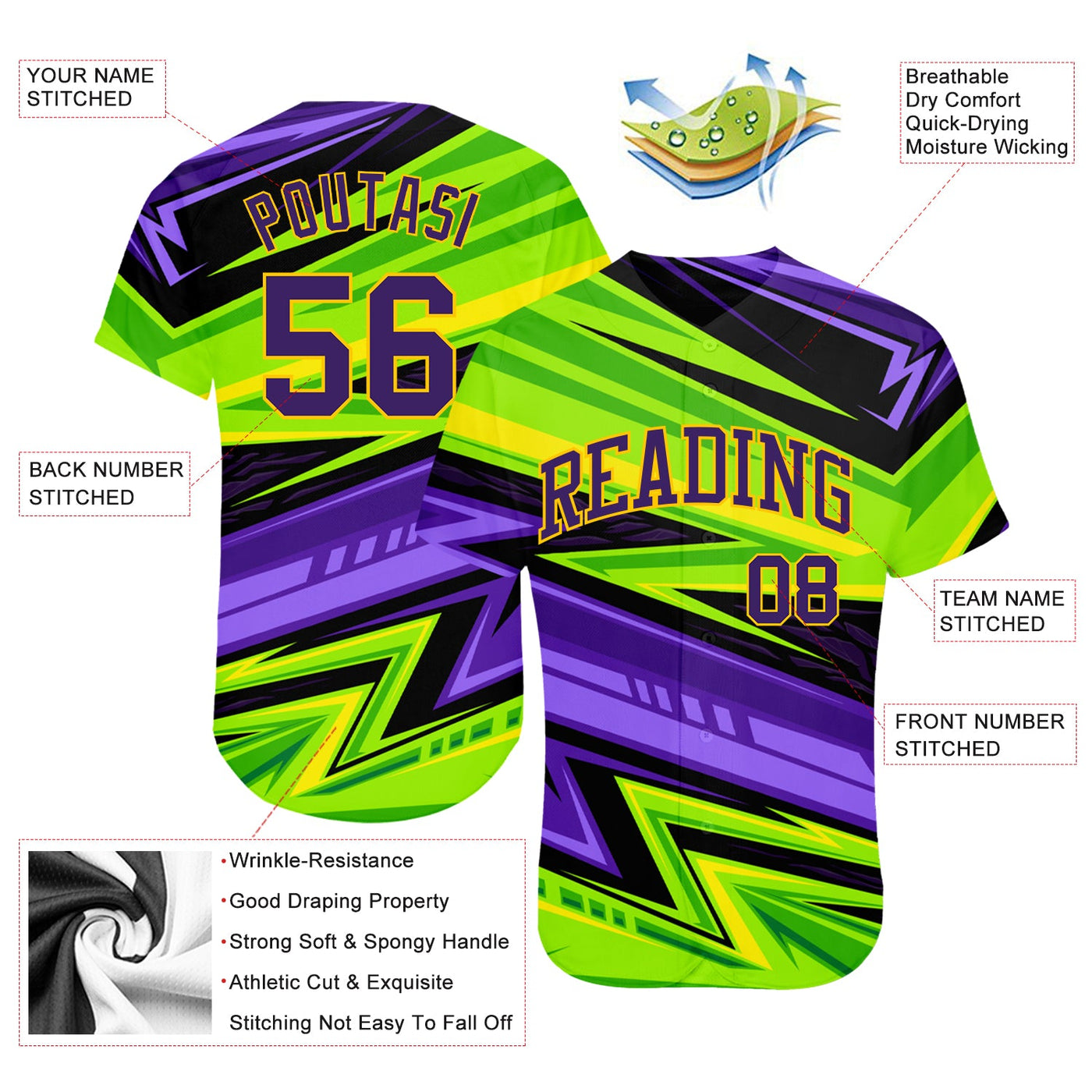 Custom 3D Pattern Design Abstract Pattern For Sport Team Authentic Baseball Jersey - Owls Matrix LTD