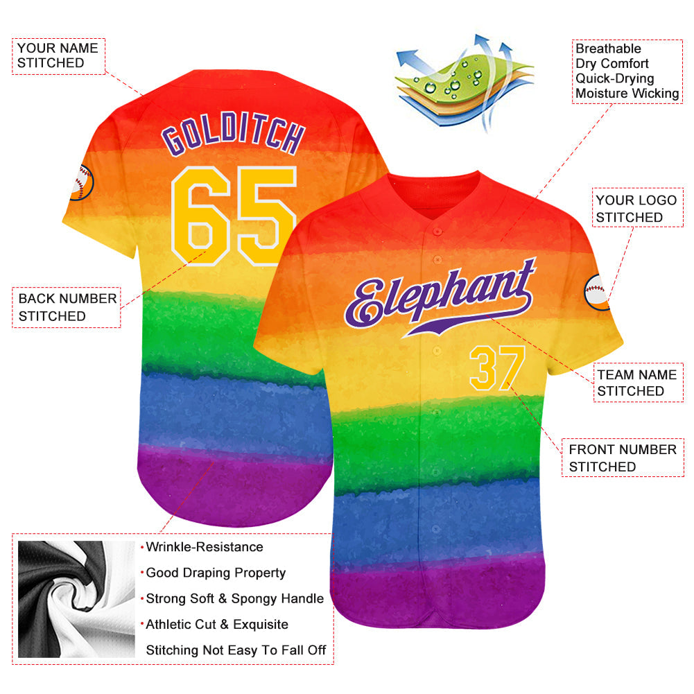 Custom Rainbow For Pride Month Love Is Love LGBT Authentic Baseball Jersey - Owls Matrix LTD