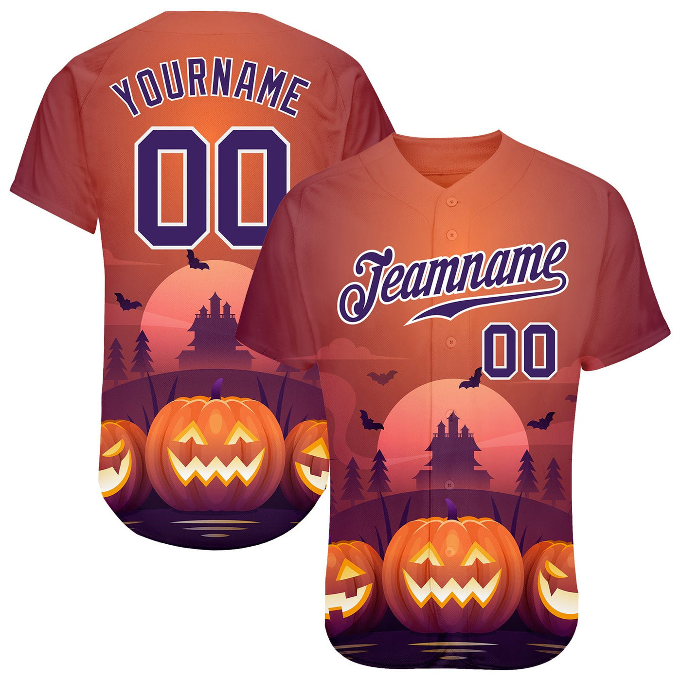 Custom 3D Pattern Halloween Pumpkins Horror Night Authentic Baseball Jersey - Owls Matrix LTD