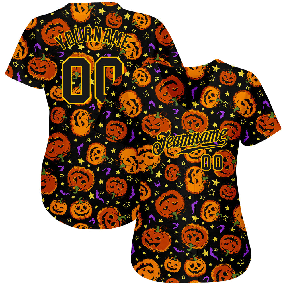 Custom 3D Pattern Halloween Pumpkins Bats Stars Authentic Baseball Jersey - Owls Matrix LTD