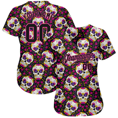 Custom 3D Pattern Halloween Skulls With Floral Authentic Baseball Jersey - Owls Matrix LTD