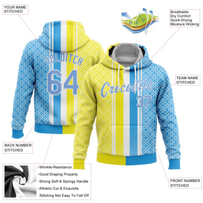 Custom Stitched Gold Light Blue-White 3D Pattern Design Sports Pullover Sweatshirt Hoodie