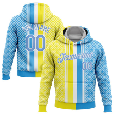 Custom Stitched Gold Light Blue-White 3D Pattern Design Sports Pullover Sweatshirt Hoodie