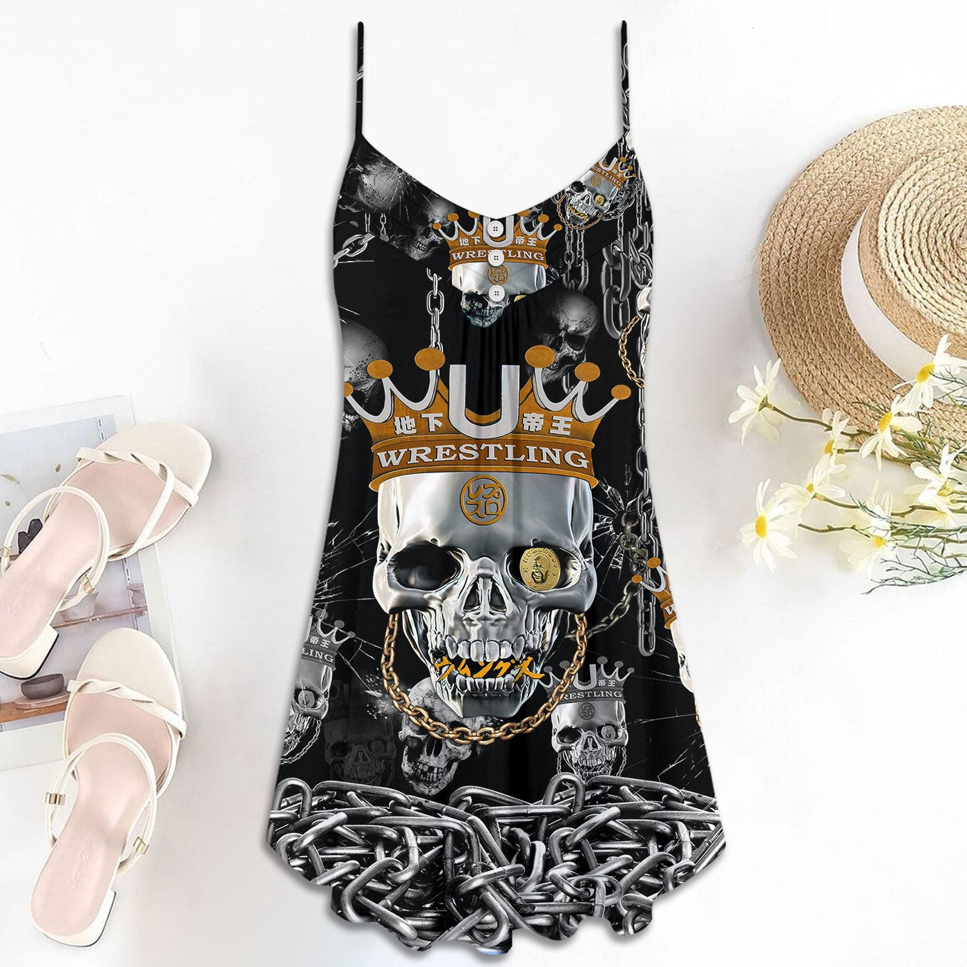 Amazing skull wrestling chain oh my skull - Summer Dress - Owls Matrix LTD