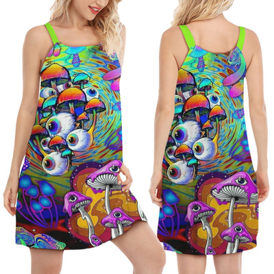 Hippie Mushroom Stay Trippy Little Hippie - Women's Sleeveless Cami Dress - Owls Matrix LTD