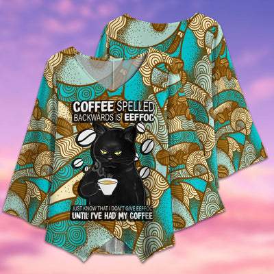 Black Cat Coffee Spelled - V-neck T-shirt - Owls Matrix LTD