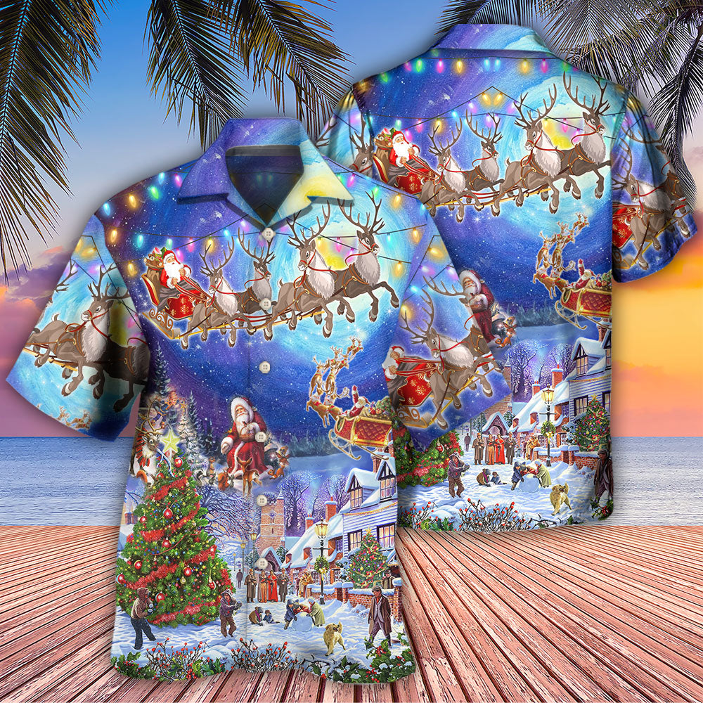 Christmas Santa Claus Snow Night Village - Hawaiian Shirt - Owls Matrix LTD
