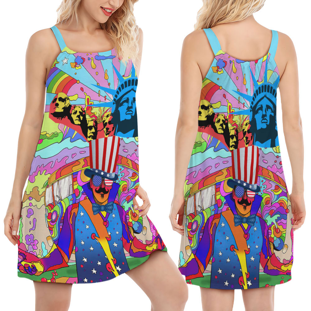 Hippie Independence Day America - Women's Sleeveless Cami Dress - Owls Matrix LTD