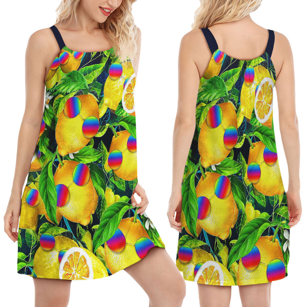 Hippie Funny Lemon Peace - Women's Sleeveless Cami Dress - Owls Matrix LTD