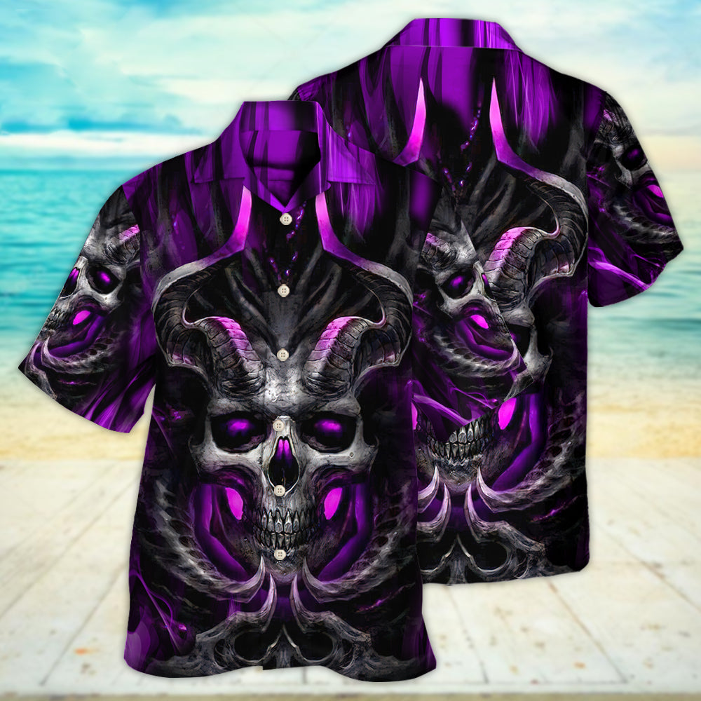 Skull Dark Purple Fire Lighting - Hawaiian Shirt - Owls Matrix LTD