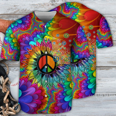 Hippie Peace Art With Sunflower - Baseball Jersey - Owls Matrix LTD