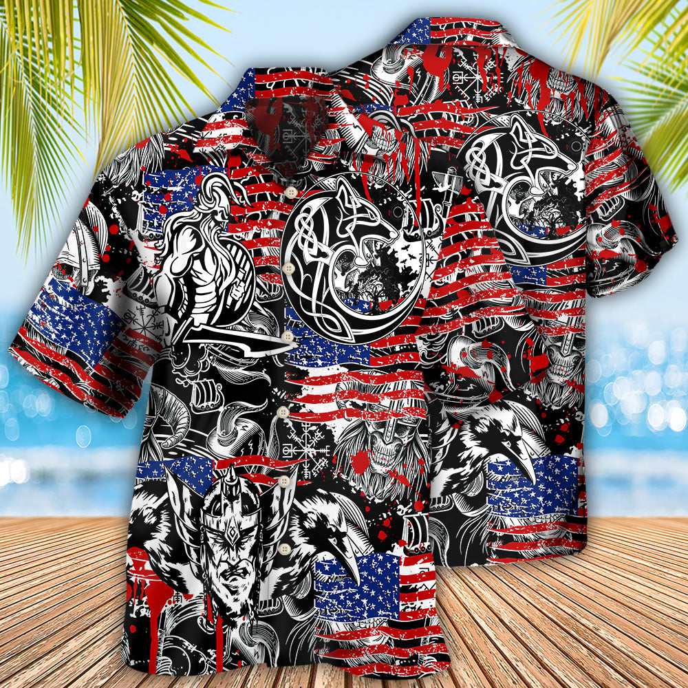 Viking Independence Day Odin Warrior And Wolf - Hawaiian Shirt - Owls Matrix LTD