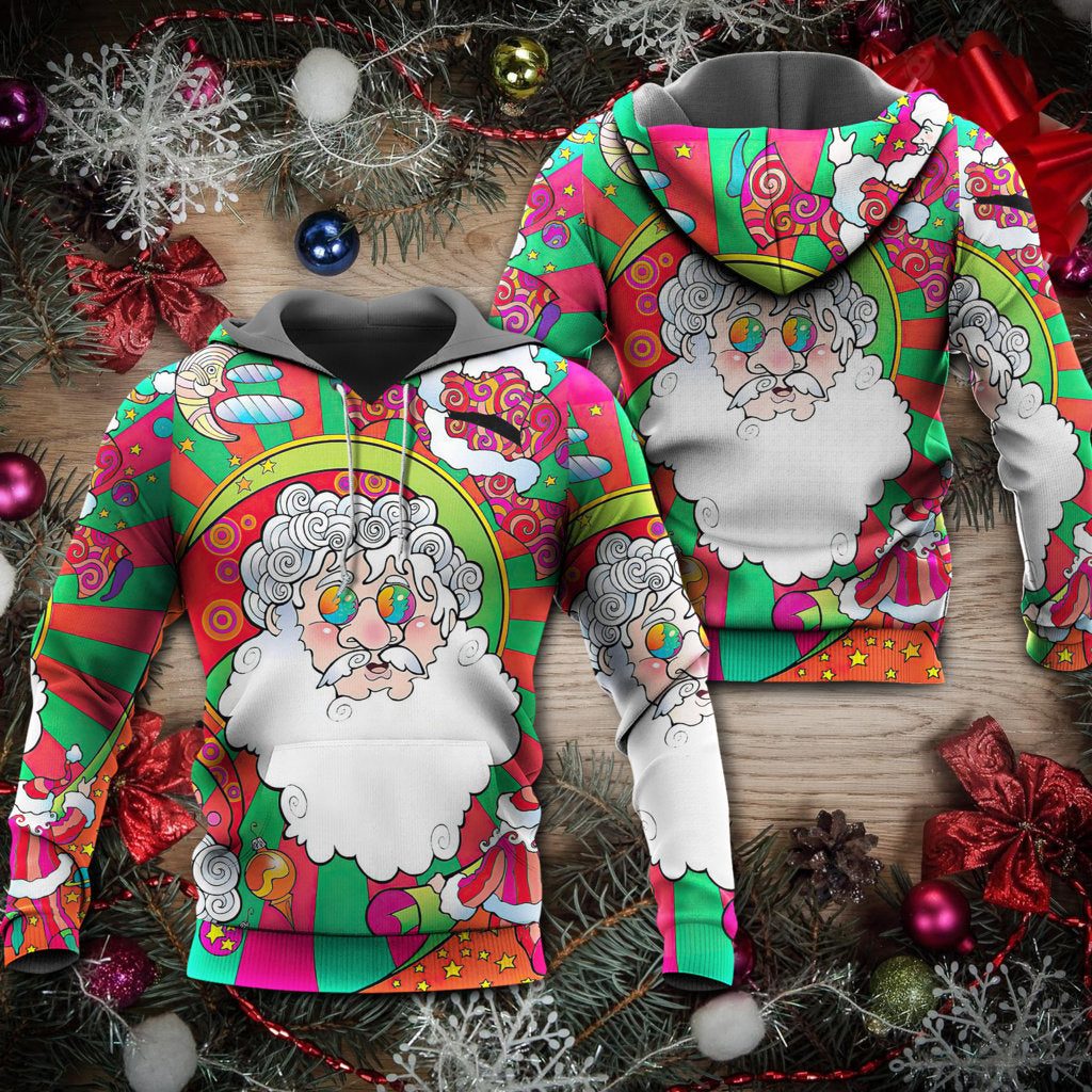 Christmas Santa Claus Psychedelic Colorful Hippie - Hoodie - Owls Matrix LTD