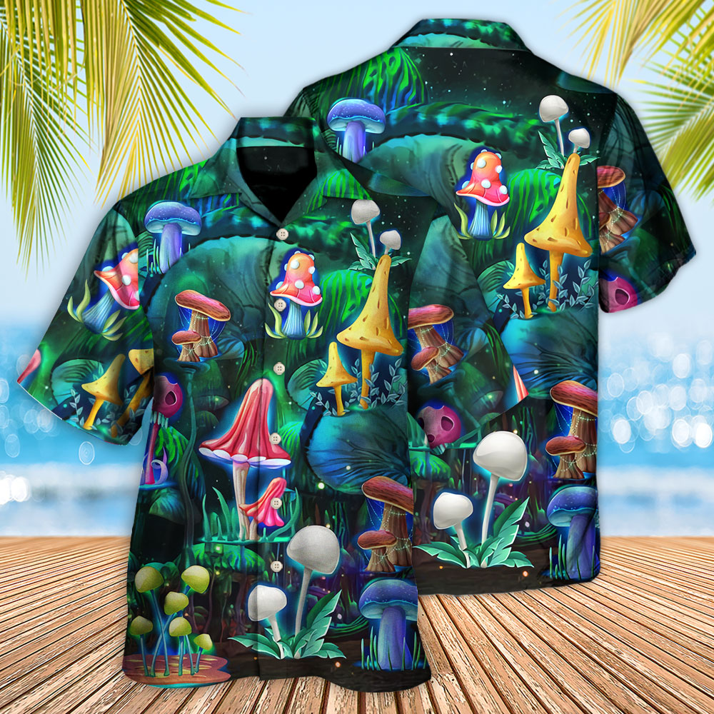 Hippie Mushroom Galaxy Neon Art - Hawaiian Shirt - Owls Matrix LTD