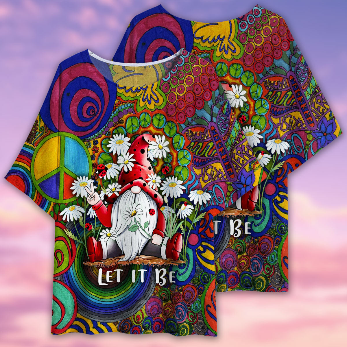 Hippie Gnome With Daisy Let It Be - Women's T-shirt With Bat Sleeve - Owls Matrix LTD