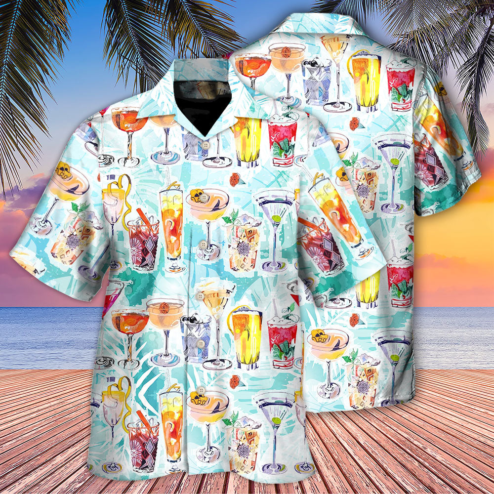 Wine Cocktail And Beach Tropical - Hawaiian Shirt - Owls Matrix LTD