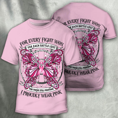 Beast Cancer I Proudly Wear Pink - Round Neck T- shirt - Owls Matrix LTD