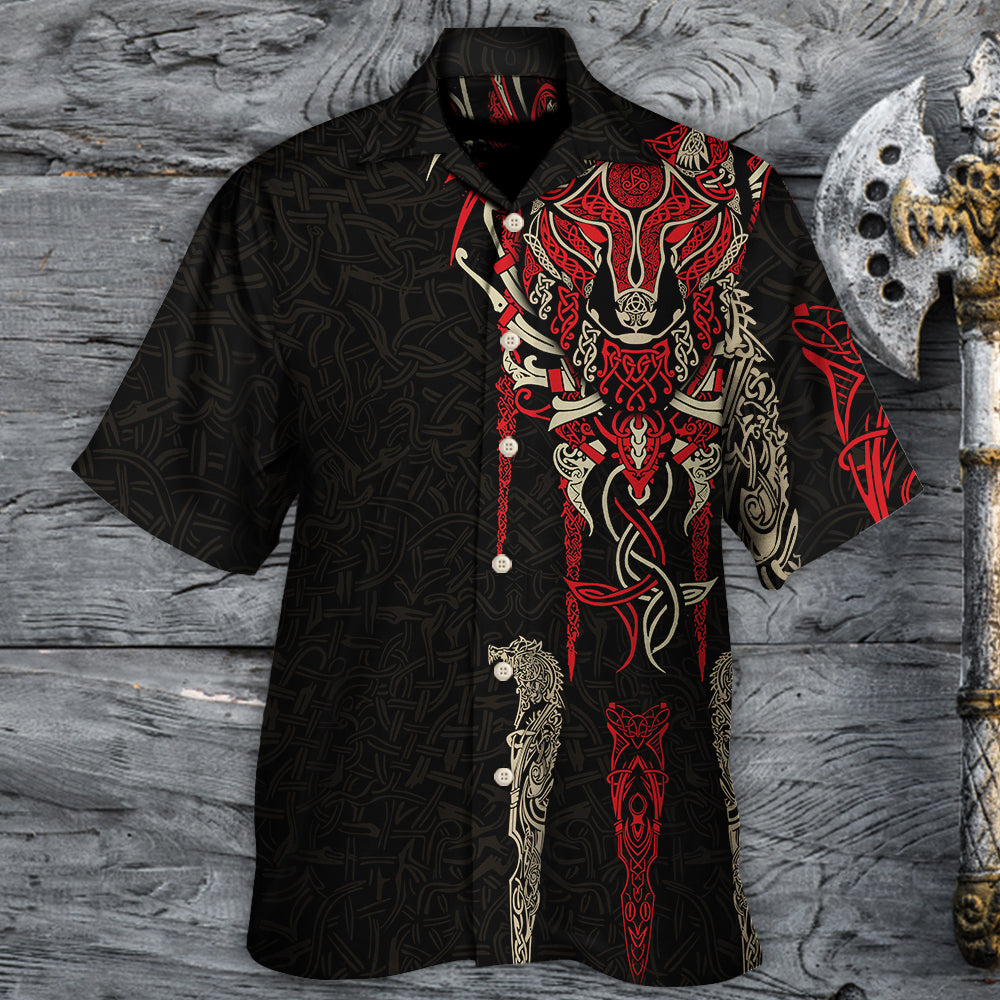 Viking Fenrir Wolf Head Norse Celtic - Hawaiian Shirt - Owls Matrix LTD