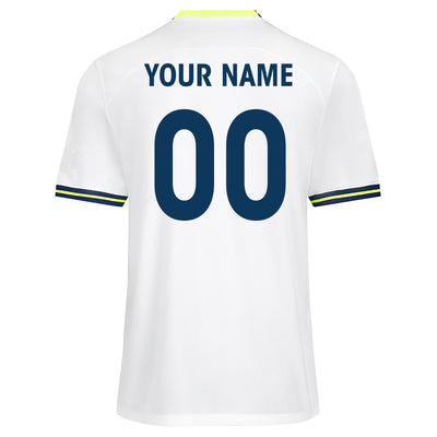Custom White Blue Nave And Neon Green Collar - Soccer Uniform Jersey