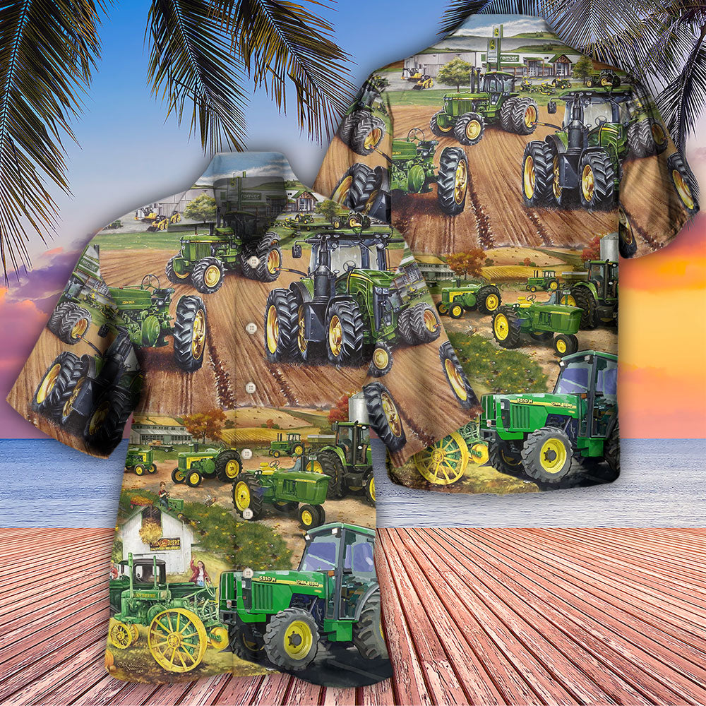 Tractor Green Tractor Working Farm - Hawaiian Shirt - Owls Matrix LTD