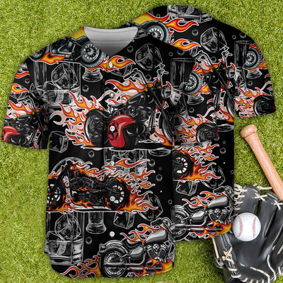 Motorcycle Flame Racing Wine Lover - Baseball Jersey - Owls Matrix LTD