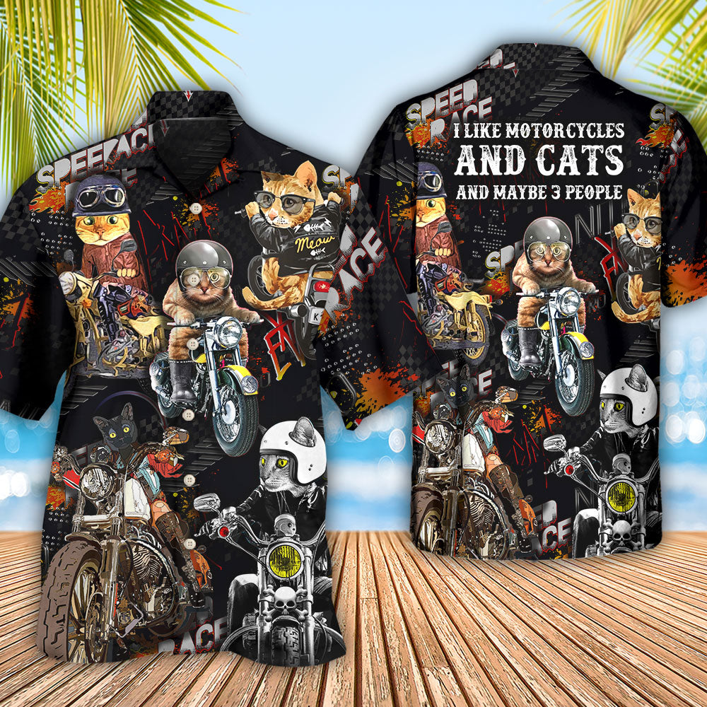 Motorcycle I Like Motocycles And Cats - Hawaiian Shirt - Owls Matrix LTD